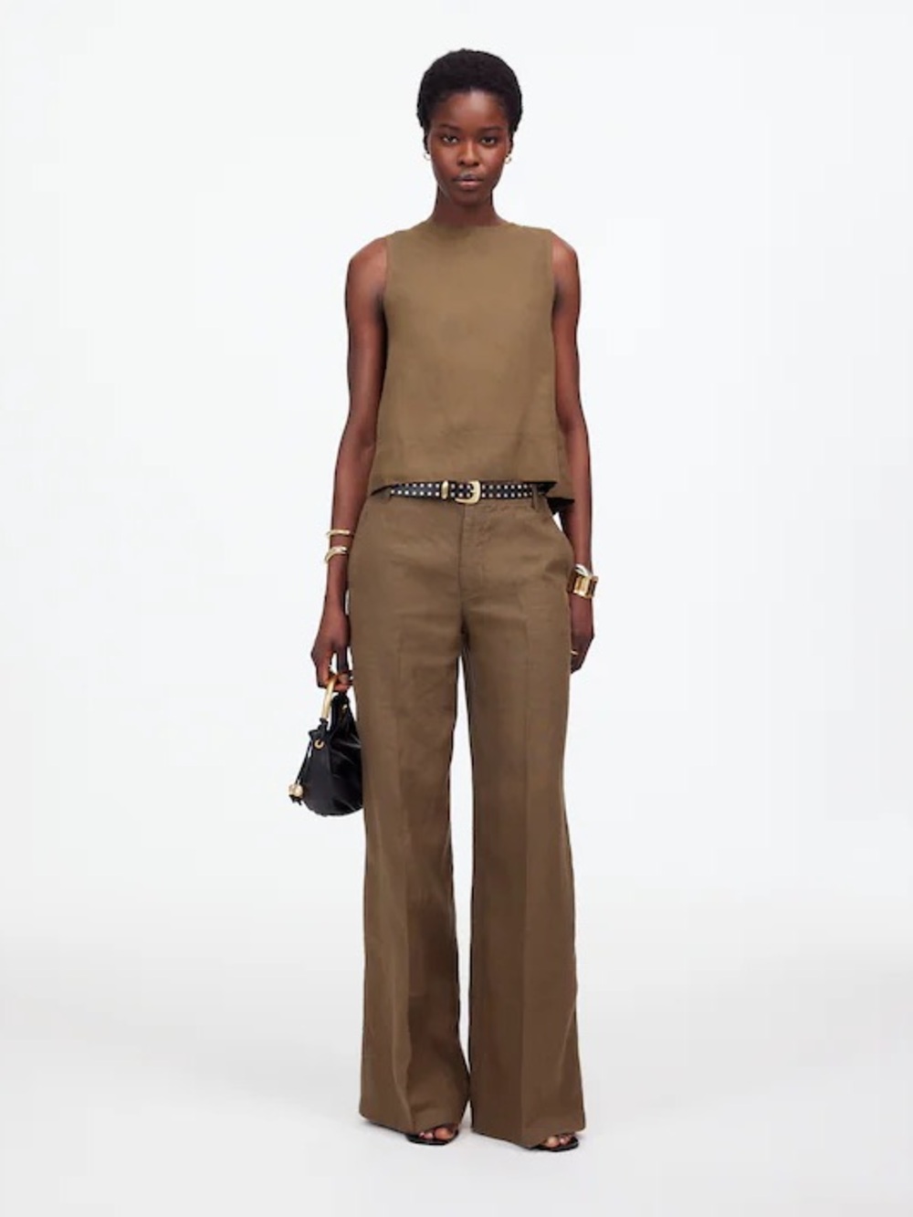 Madewell The Petite Zoe Relaxed Wide Pant in 100% Linen Size 2P in Safari Khaki - Picture 2 of 16